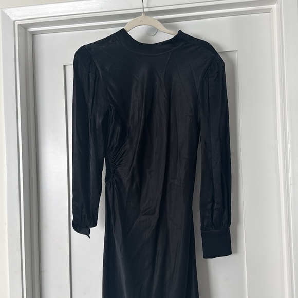Rails Carmel Satin Crepe Long Puff Sleeve Side Cutout Midi Dress Black small - Picture 2 of 5